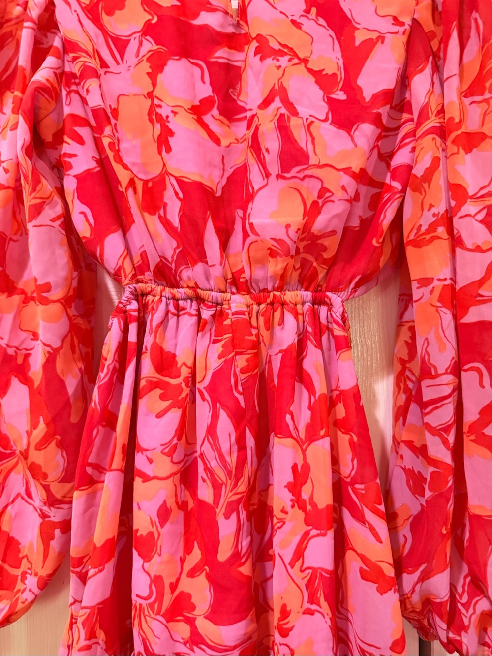 Jessica Simpson Floral CutOut Mini Dress Pink Red Orange O-Ring Size XS J363 - Picture 7 of 7